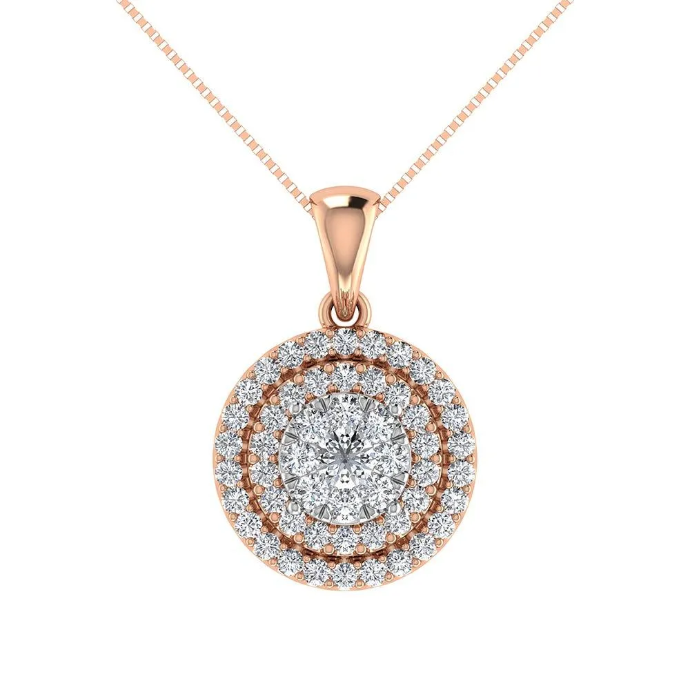 10K Rose Gold 3/4 Ct.Tw. Diamond Cluster Round Shape Pendant