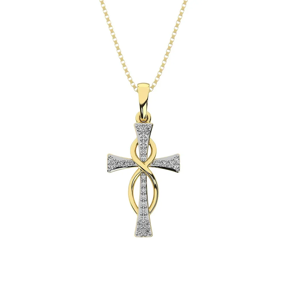 10K Yellow Gold 1/10 Ct.Tw. Diamond Cross Pendant