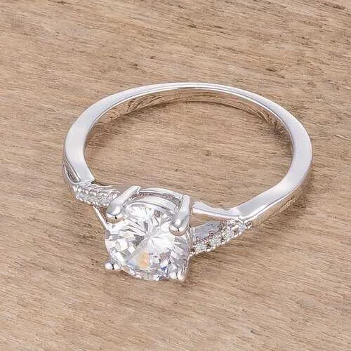 1.3Ct Rhodium Plated Simple Engagement Ring