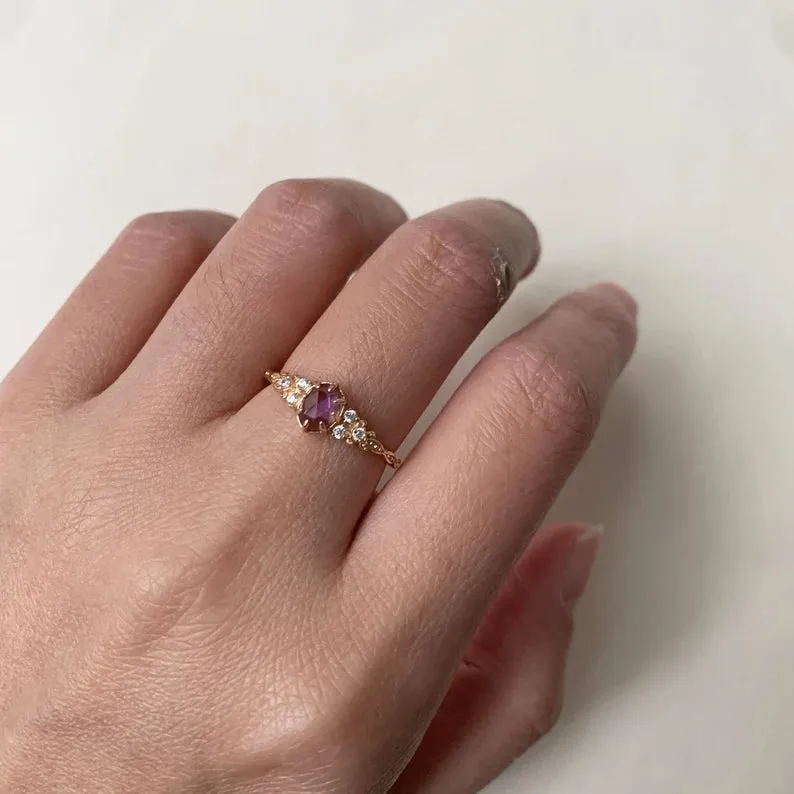 14k Gold Vermeil Amethyst Vintage Engagement Rings