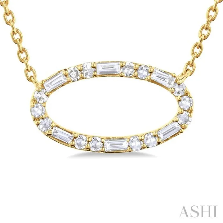 1/6 ctw East-West Oval Shape Fusion Baguette and Round cut Diamond Necklace in 10K Yellow Gold