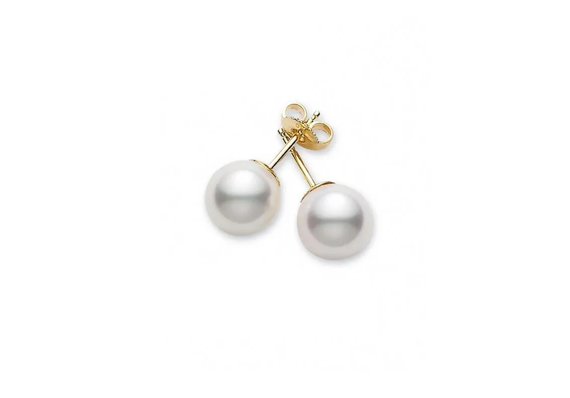 18K Gold Akoya Pearl Stud Earrings 7.5-8MM