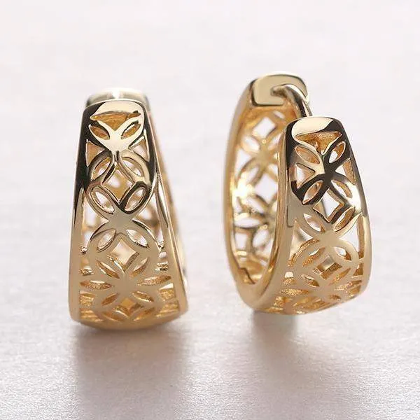 18K Gold Filled Filigree Flower Petite Huggie Earrings