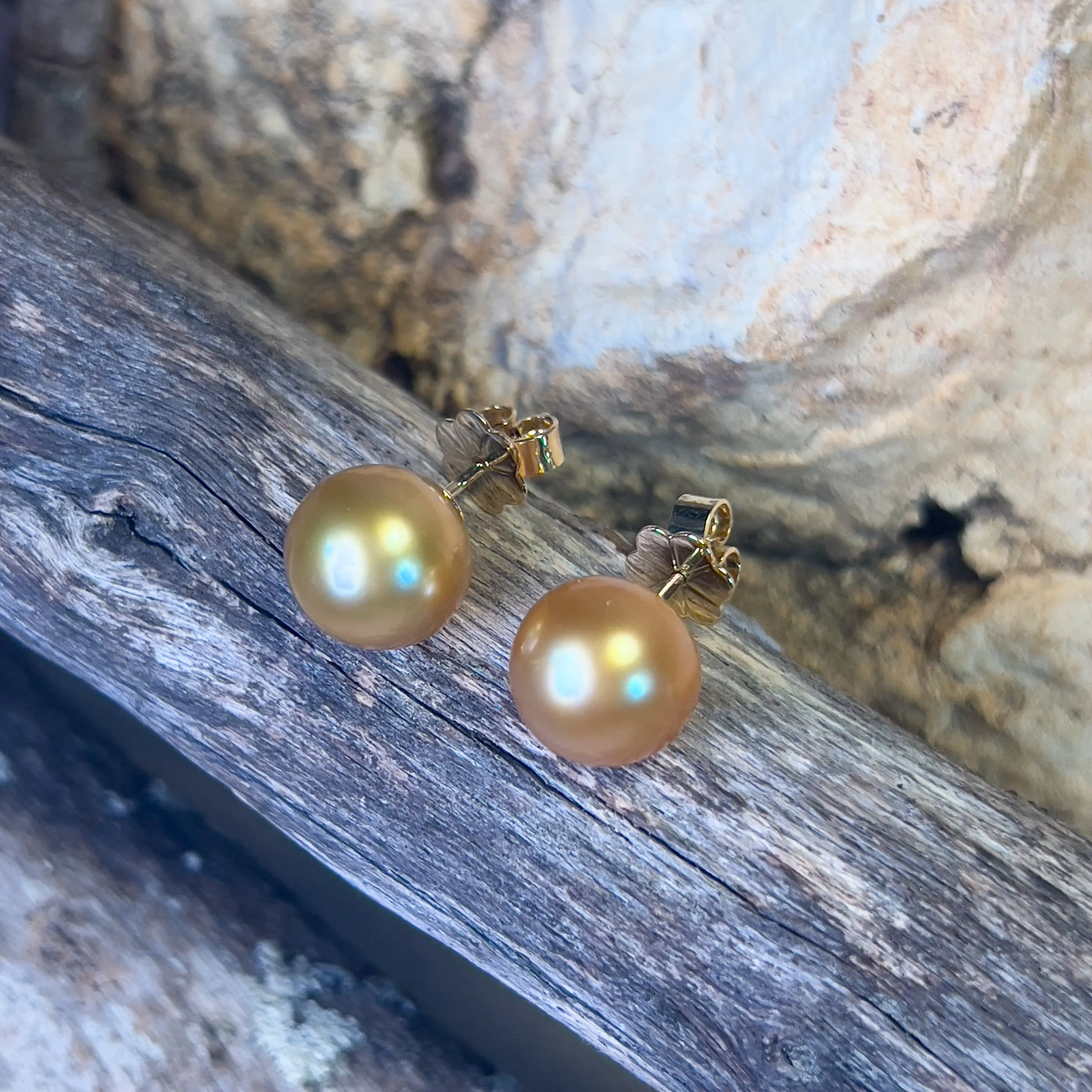 18kt Yellow Gold Golden South Sea Pearl 10mm studs