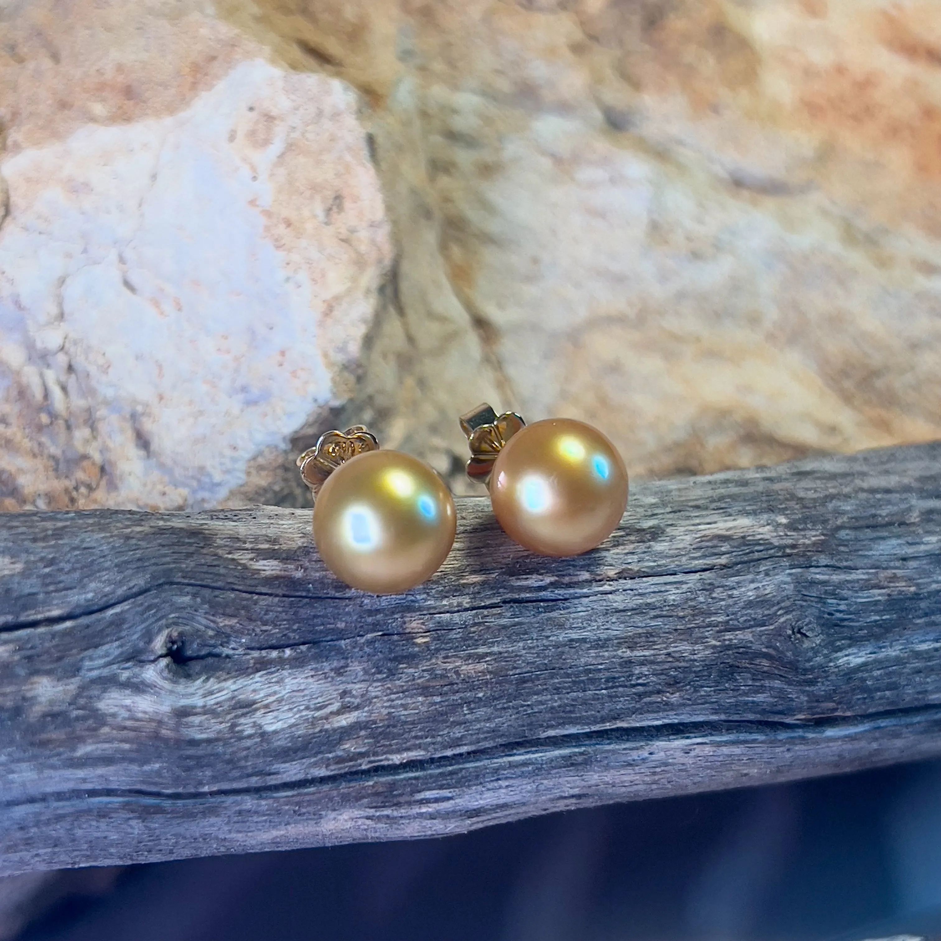 18kt Yellow Gold Golden South Sea Pearl 10mm studs