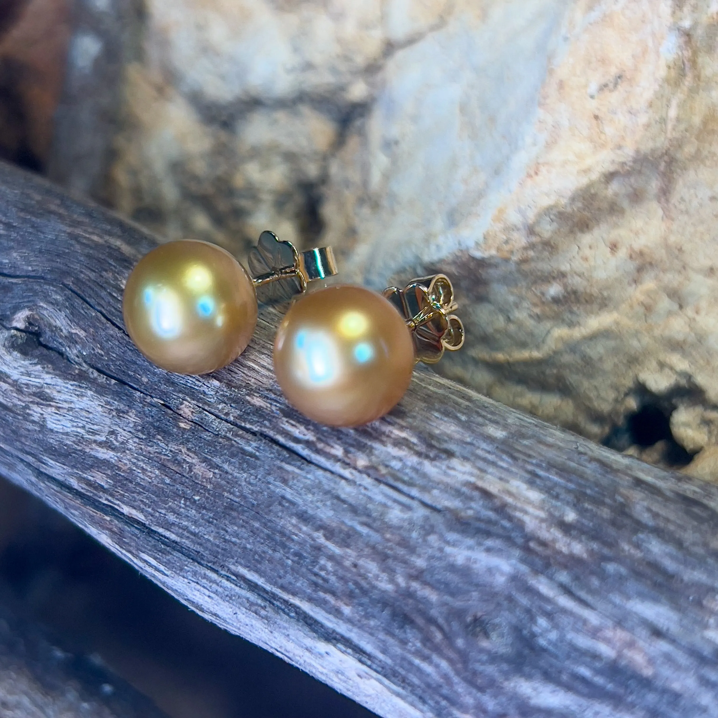 18kt Yellow Gold Golden South Sea Pearl 10mm studs