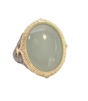 18KY Milky Aquamarine Pave Cocktail Ring