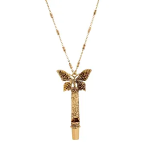 1928 Jewelry Gold Filigree Whistle Butterfly Pendant Necklace 28"