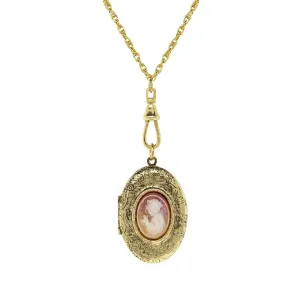 1928 Jewelry Victorian Reflections Carnelian & Ivory Cameo Swivel Locket Necklace 28"