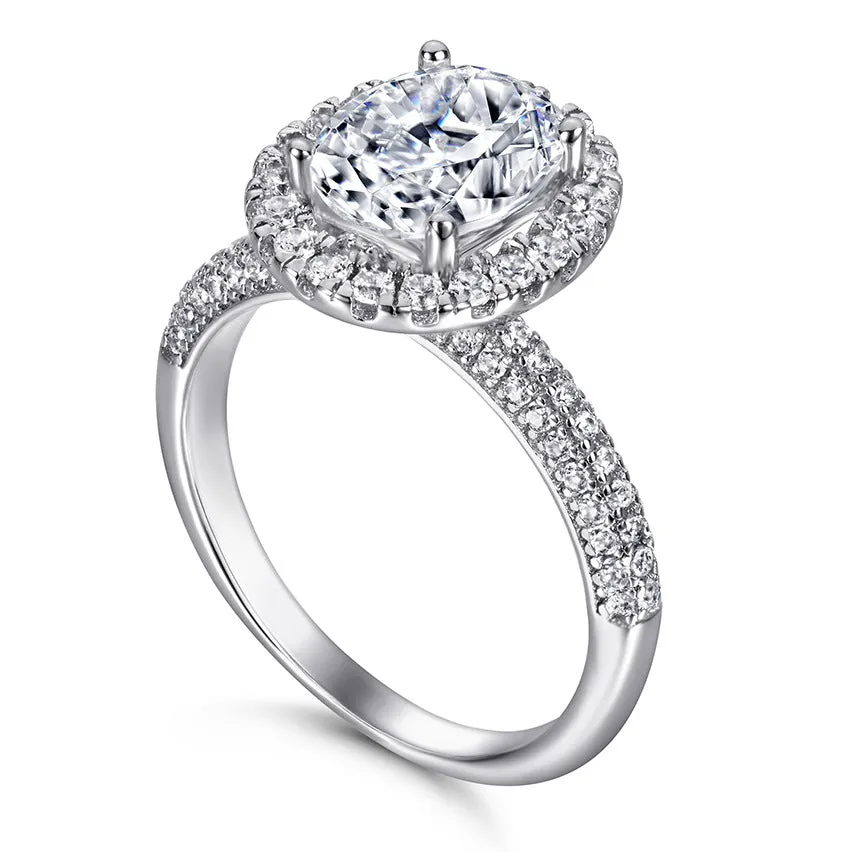 2 Carat Oval Halo Three Sided Pave Engagement Ring