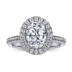 2 Carat Oval Halo Three Sided Pave Engagement Ring