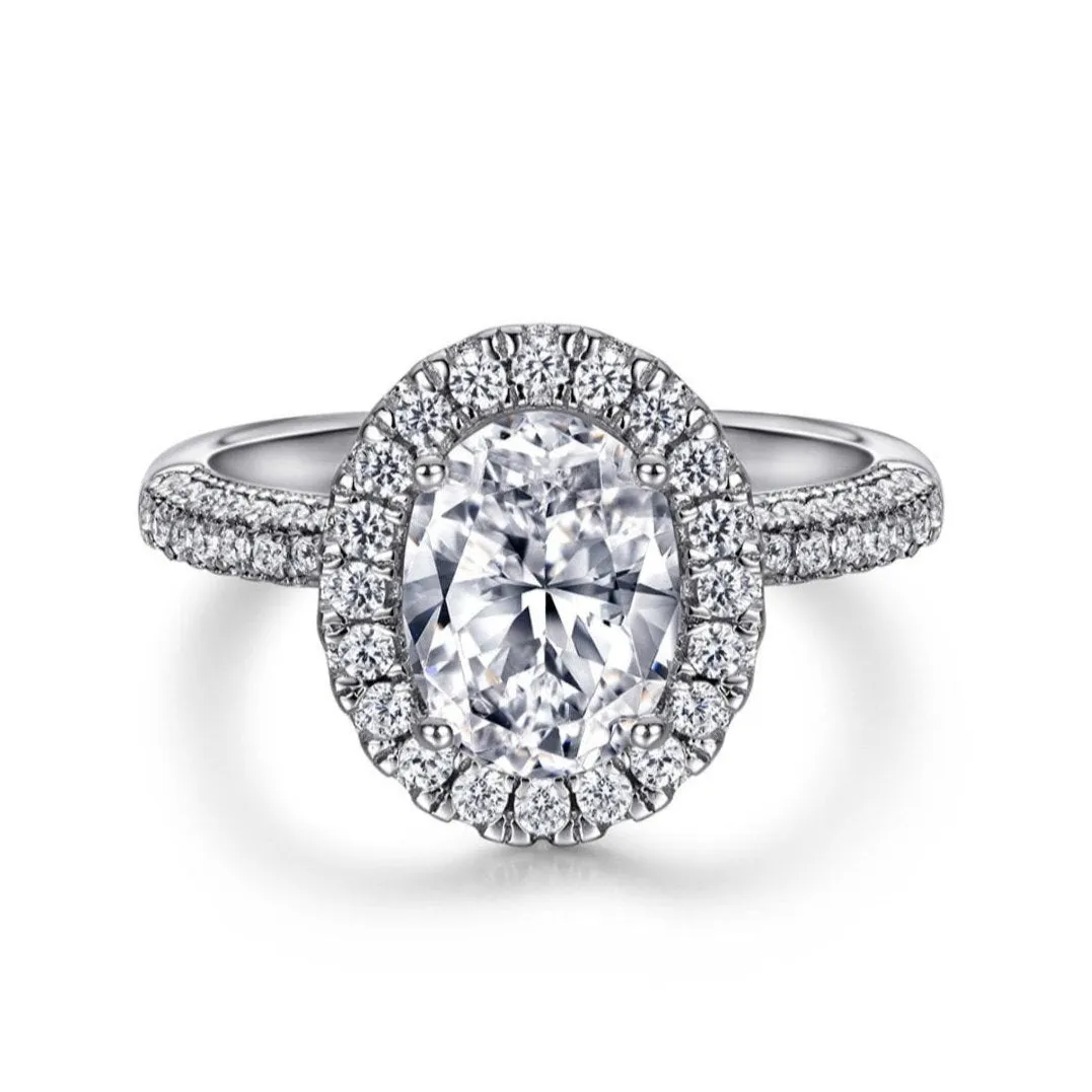 2 Carat Oval Halo Three Sided Pave Engagement Ring