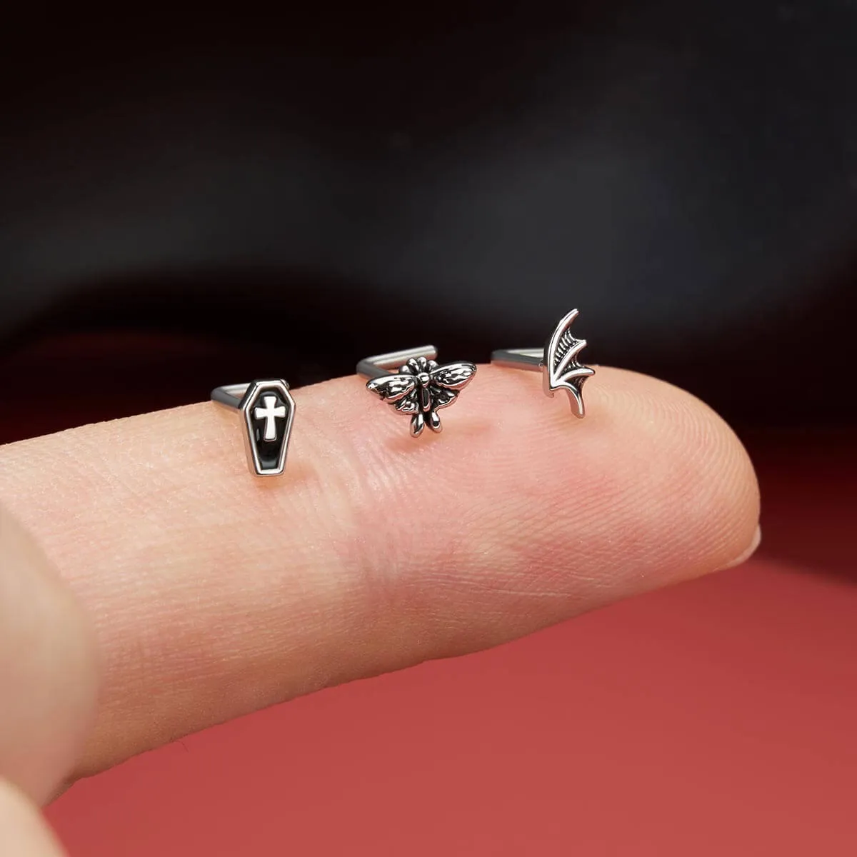 20G 3PCS Coffin/Moth/Bat Wing L-Shaped Nostril Studs Set