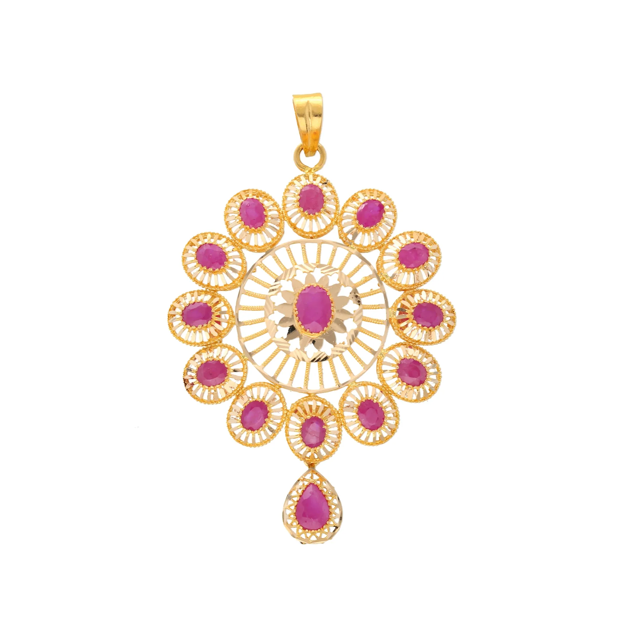 22K Yellow Gold & Ruby Pendant Set (20.5gm)