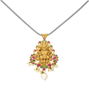 22K Yellow Gold, Emerald, Ruby, and Pearl Temple Pendant (12.2 grams)