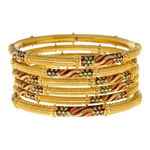 22K Yellow Gold Meenakari Pipe Bangle (85 grams)