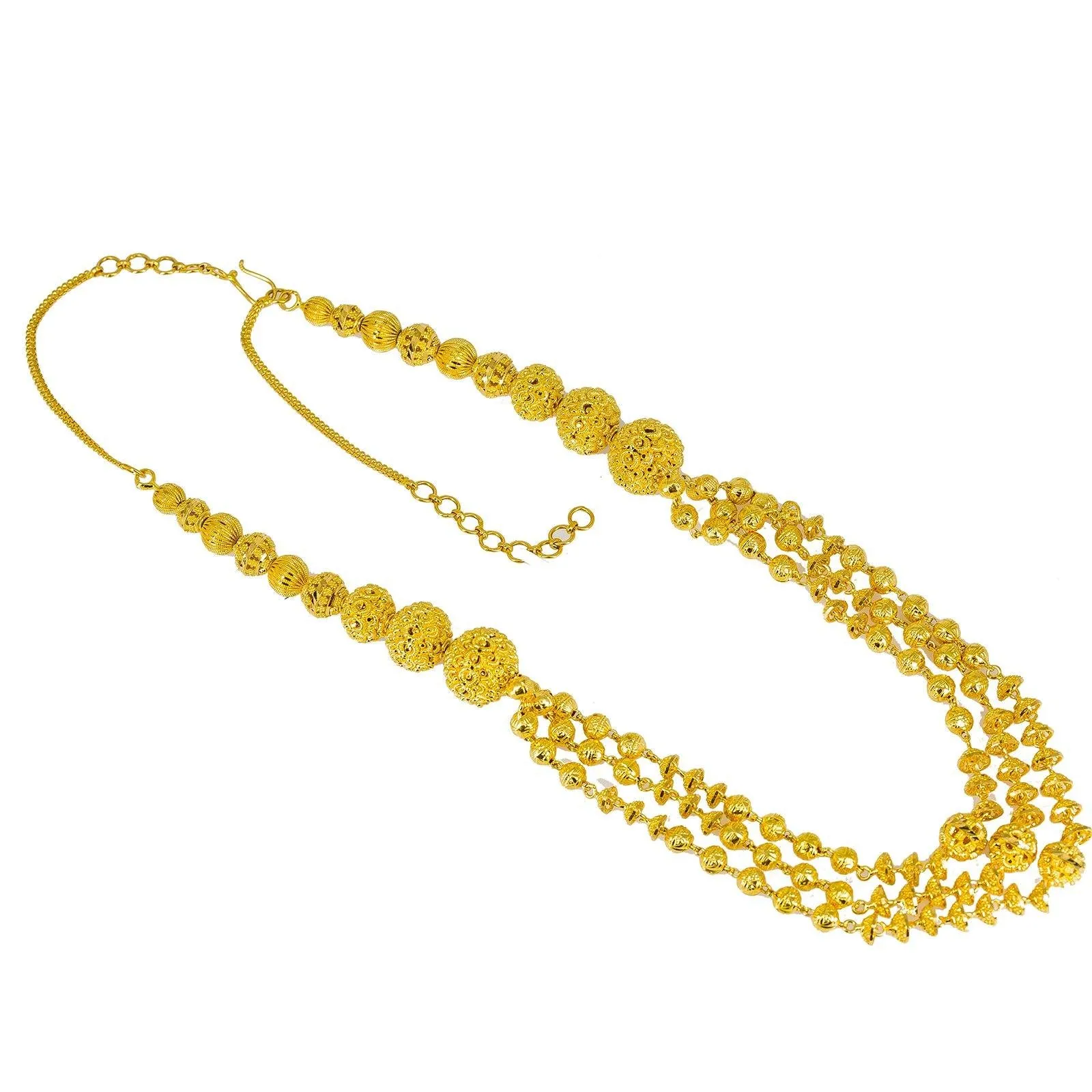 22K Yellow Gold Necklace & Jhumki Drop Earrings Set W/ Gold Balls & Cap Accents