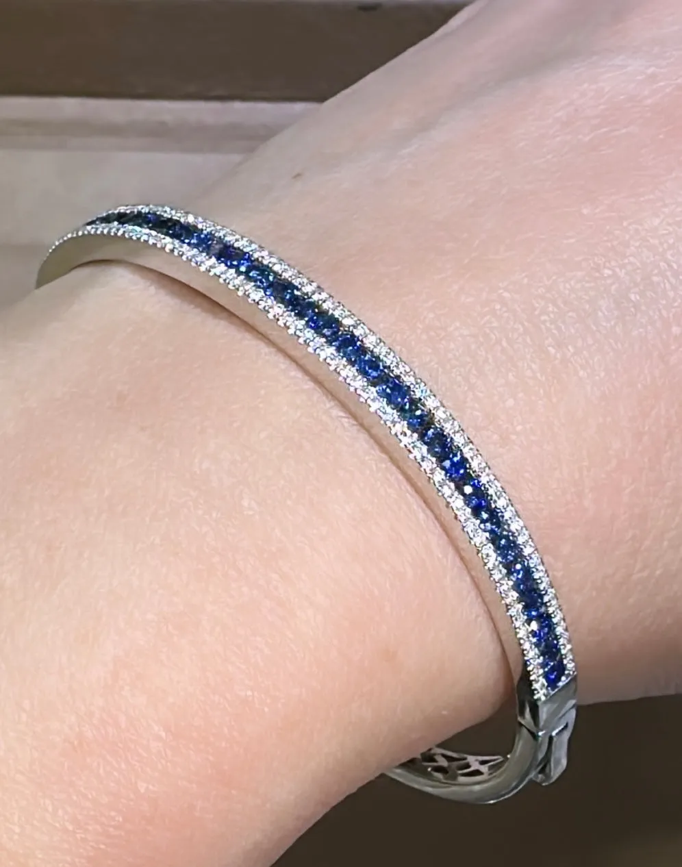 2.96ct tw Blue Sapphire & Diamond White Gold Bangle Bracelet