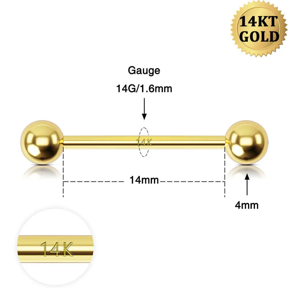 2Pcs 14K Gold Nipple Ring Solid Ball Nipple Piercing Barbell