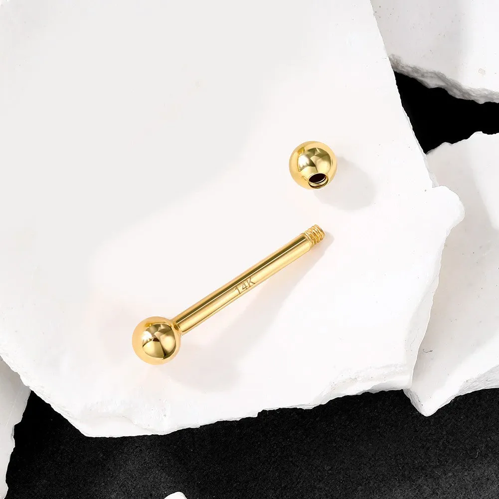 2Pcs 14K Gold Nipple Ring Solid Ball Nipple Piercing Barbell