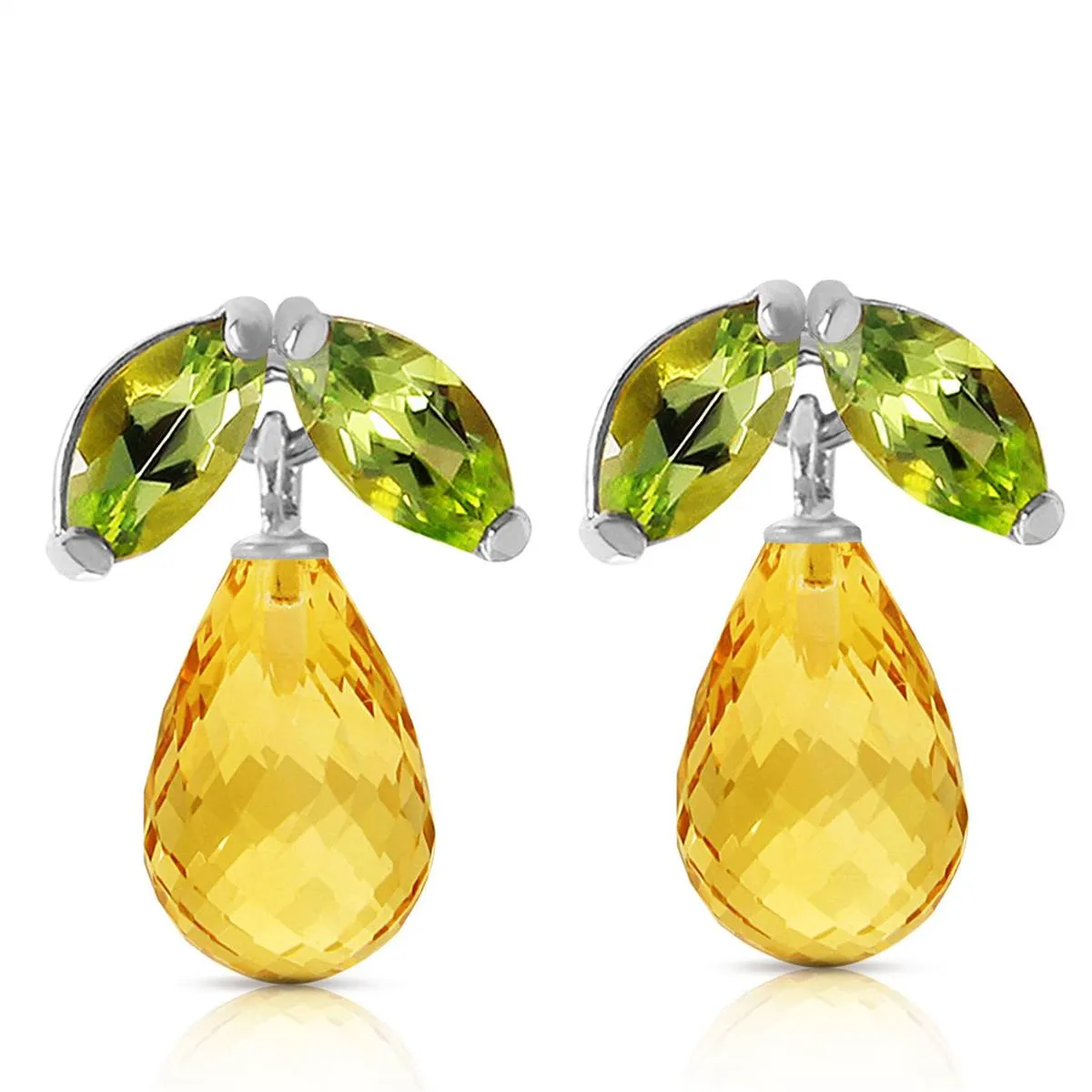 3.4 Carat 14K Solid White Gold Stud Earrings Peridot Citrine