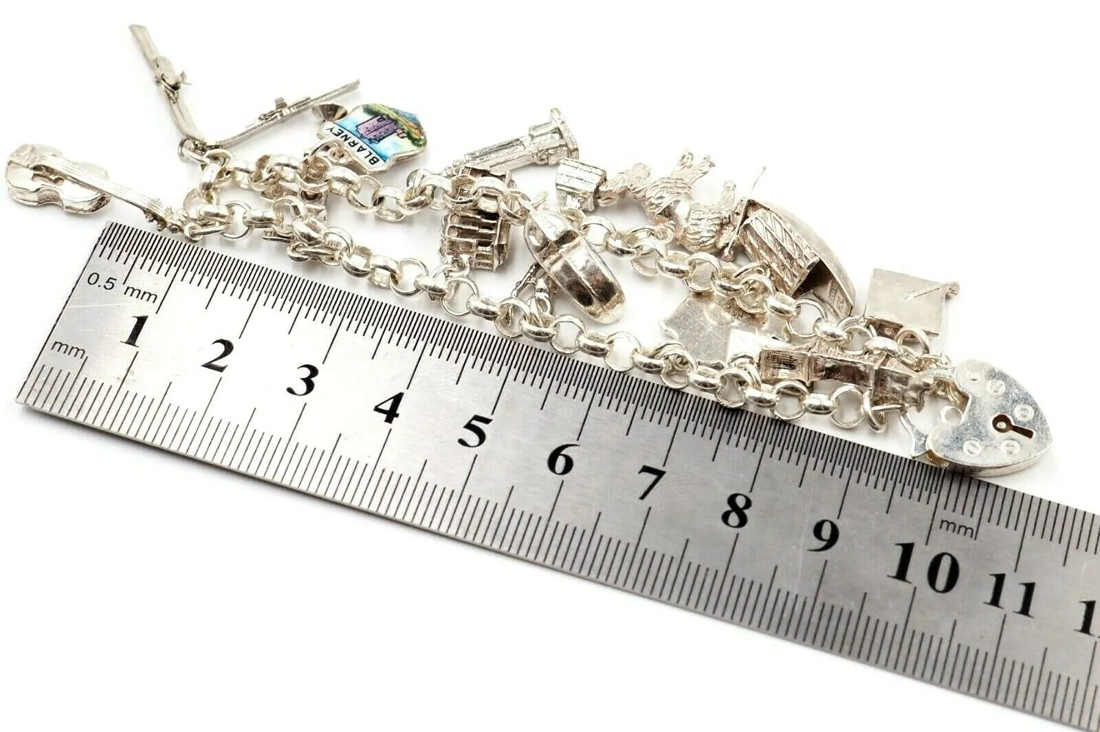 925 Sterling Silver Traditional Charm Bracelet with 14 Charms