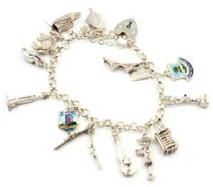 925 Sterling Silver Traditional Charm Bracelet with 14 Charms