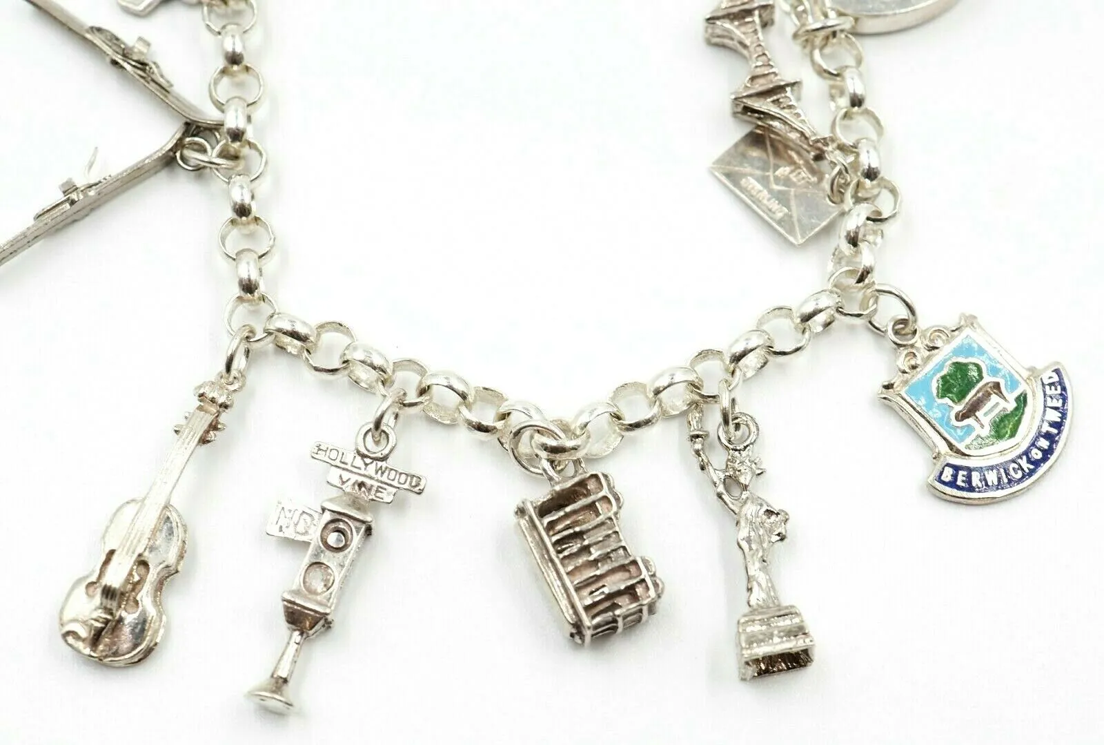 925 Sterling Silver Traditional Charm Bracelet with 14 Charms