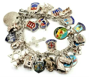 925 Sterling Silver Traditional Style Charm Bracelet with 30 Charms