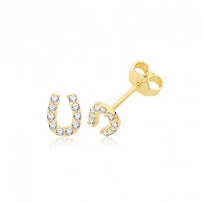 9ct Yellow Gold Zirconia Horseshoe Studs ES728