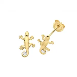 9CT Yellow Gold Zirconia Lizard Earrings Studs ES1606