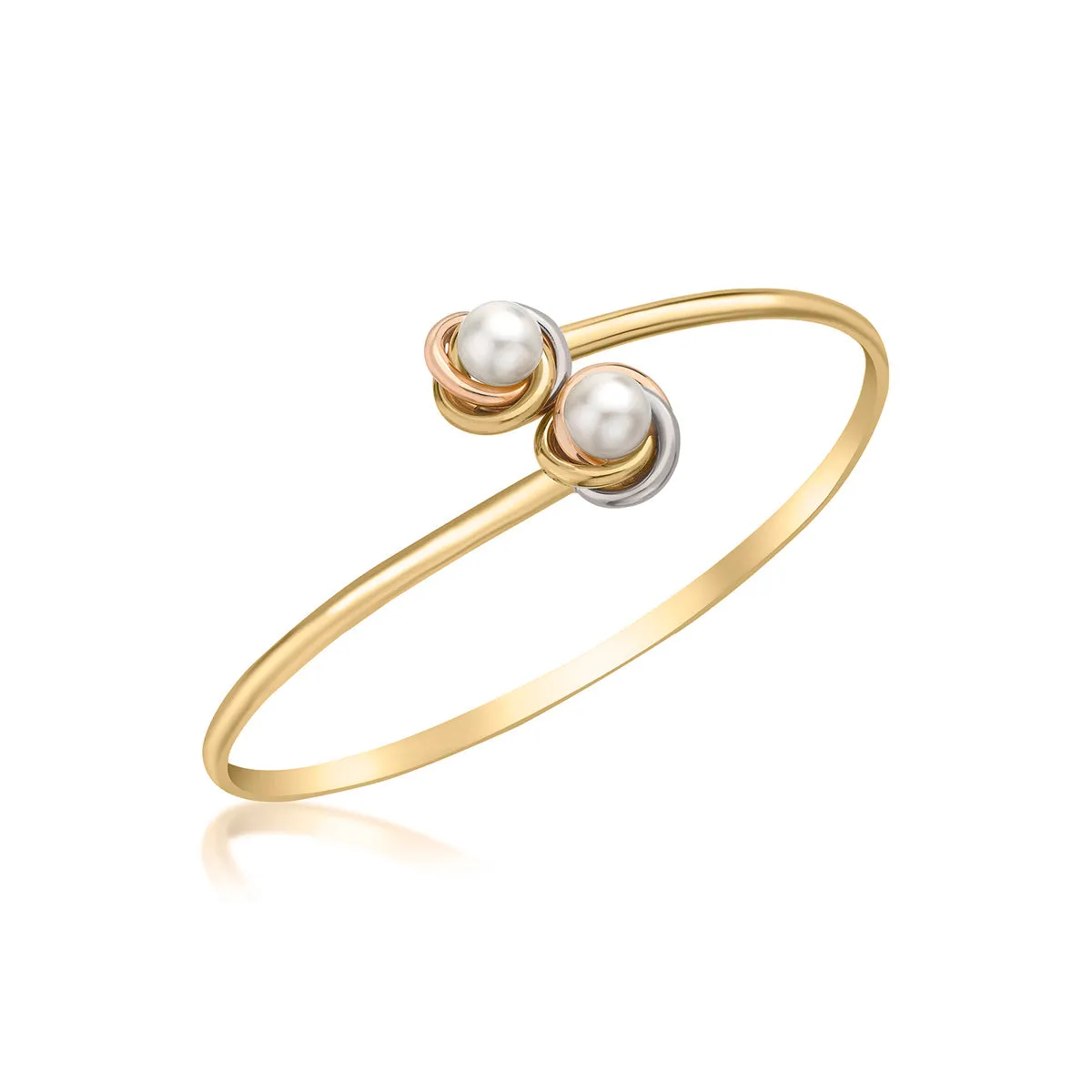 9K 3 Colour Gold Freshwater Pearl Knot Torque Bangle