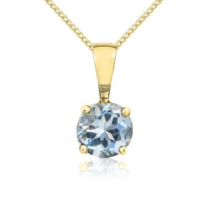 9K Yellow Gold 5mm Round Aquamarine Pendant