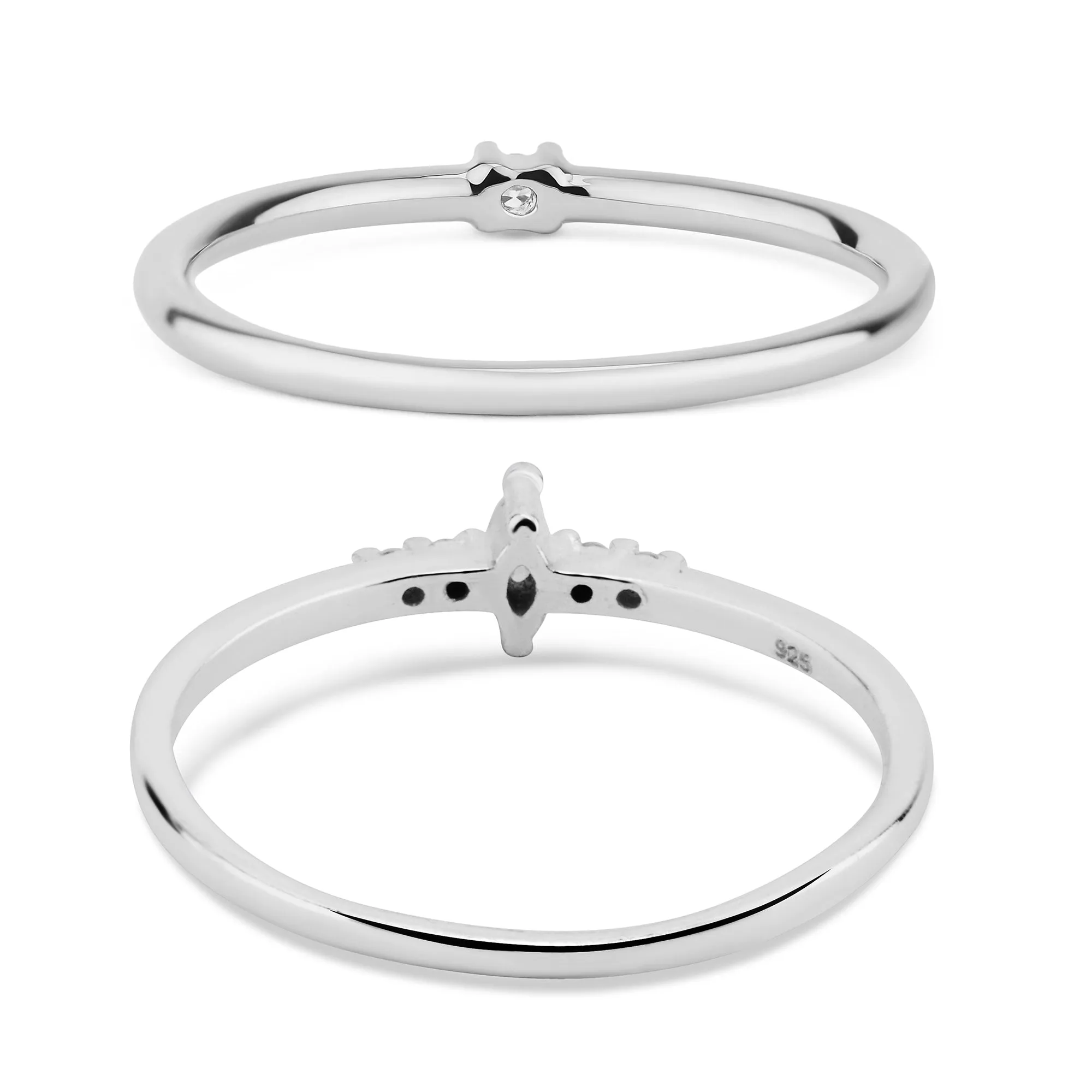 Accessorize London Women's 925 Sterling Silver Hallmark Cubic Zirconia Sparkle Stacking Rings Set Of Two-Medium