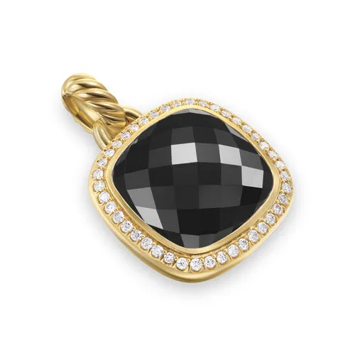 Albion Pendant in 18K Yellow Gold with Black Onyx and Diamonds, 15mm