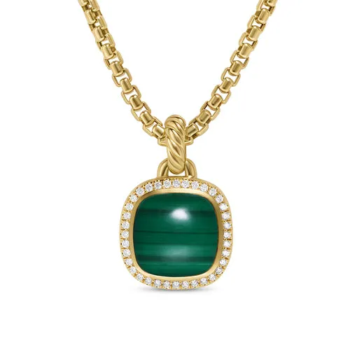 Albion Pendant in 18K Yellow Gold with Malachite and Diamonds, 11mm