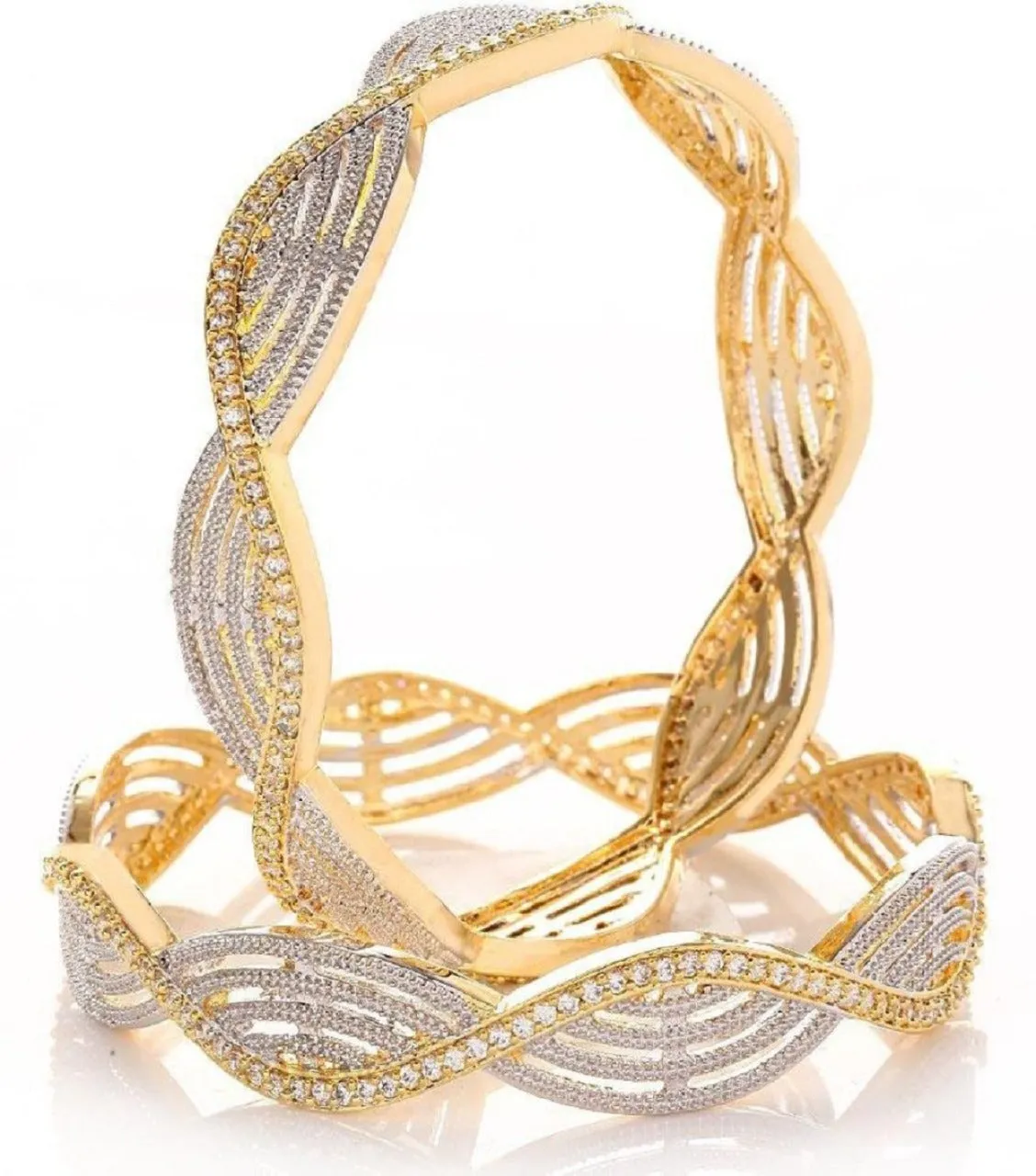 American Diamond Gold Plated Crystel Studded Bangle Set for Women and Girls