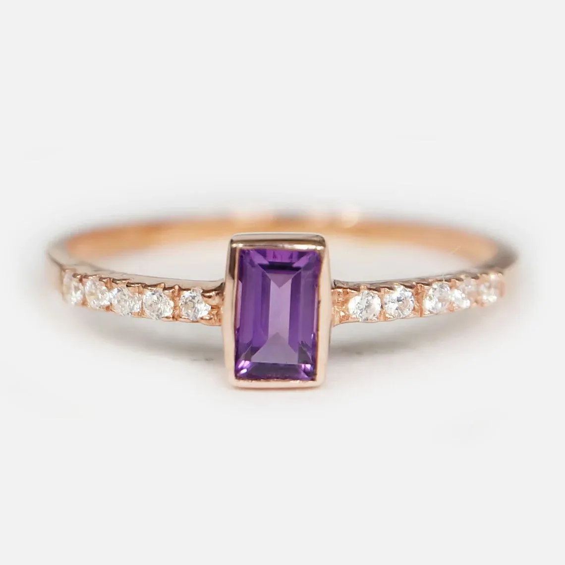 Amethyst Emerald Cut Statement Rings - 14k Rose Gold Vermeil Ring