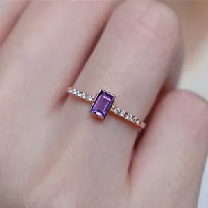 Amethyst Emerald Cut Statement Rings - 14k Rose Gold Vermeil Ring