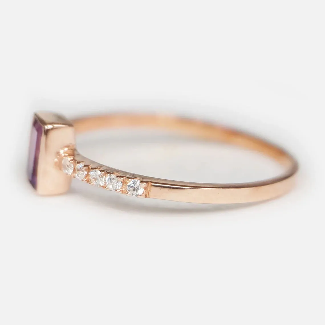 Amethyst Emerald Cut Statement Rings - 14k Rose Gold Vermeil Ring