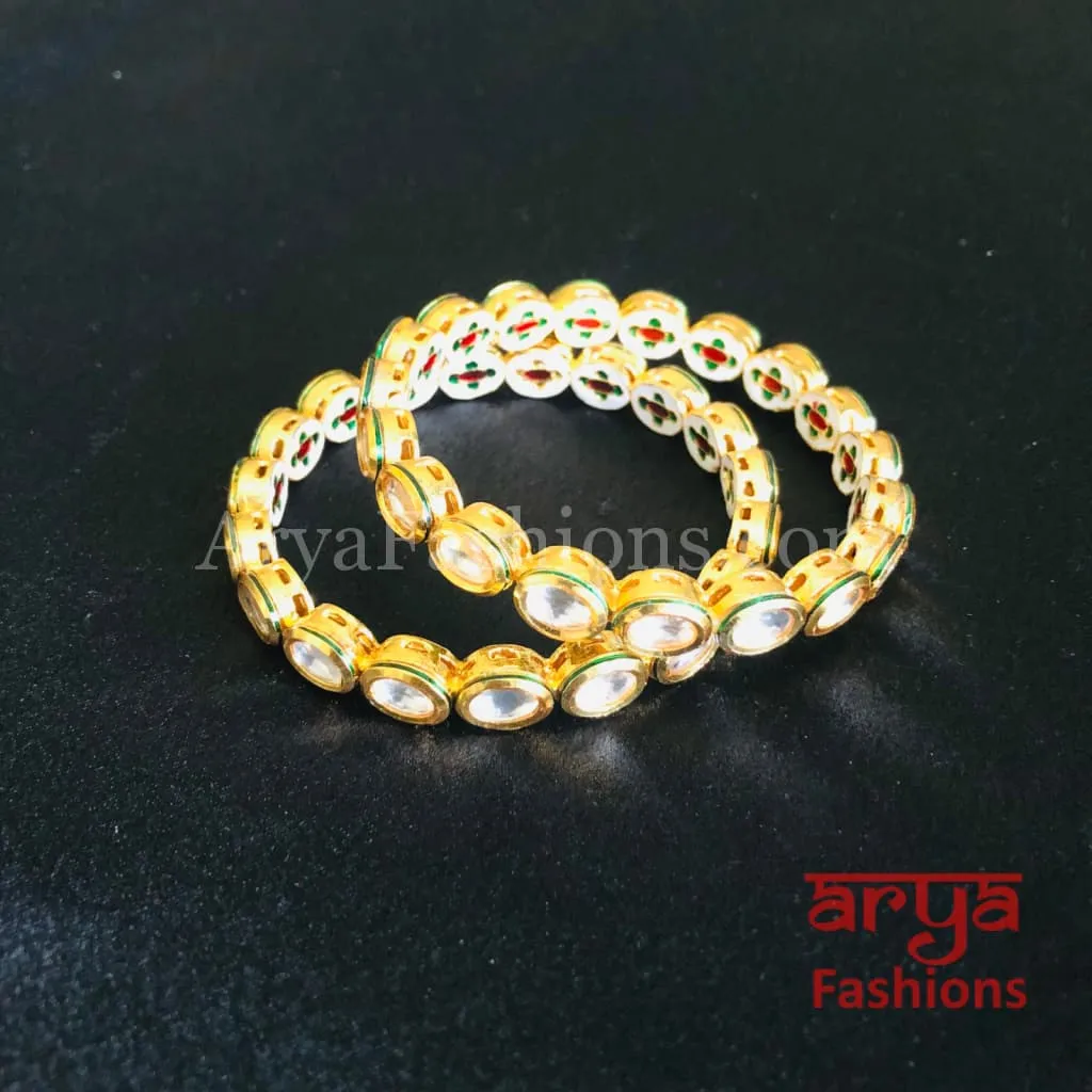 Amira Golden Kundan Bangles/ Indian Traditional Bangles