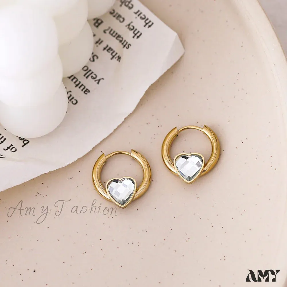 Amy Fashion - Delicate Heart Colorful Zircon Hoop Earrings