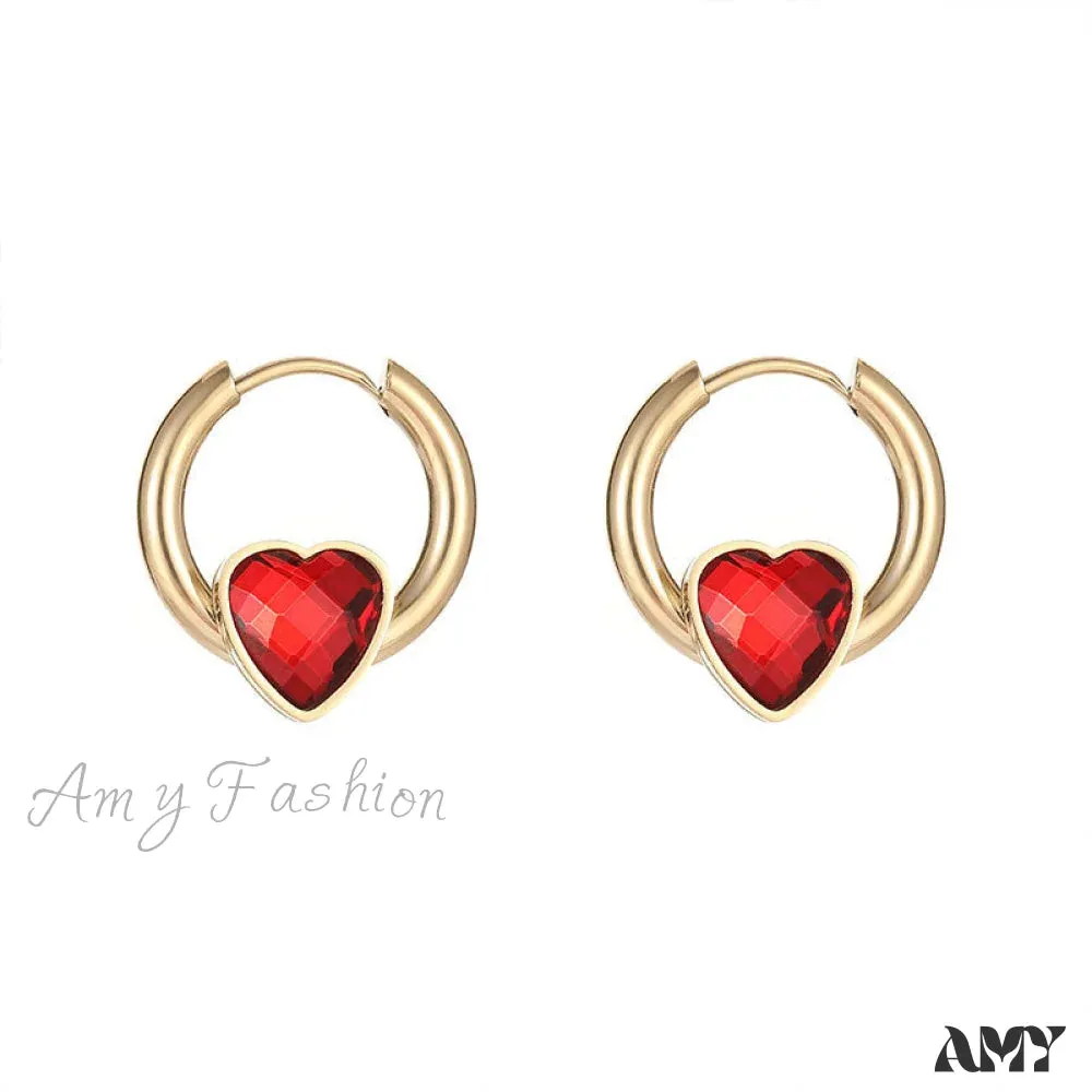 Amy Fashion - Delicate Heart Colorful Zircon Hoop Earrings