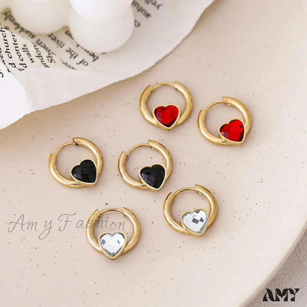 Amy Fashion - Delicate Heart Colorful Zircon Hoop Earrings