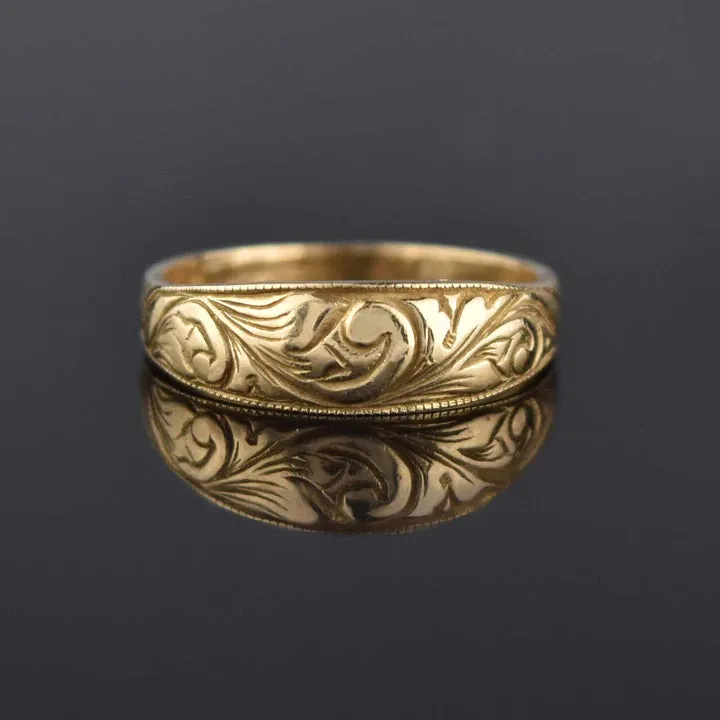 Antique Art Nouveau 14K Gold Vermeil Wedding Band Ring