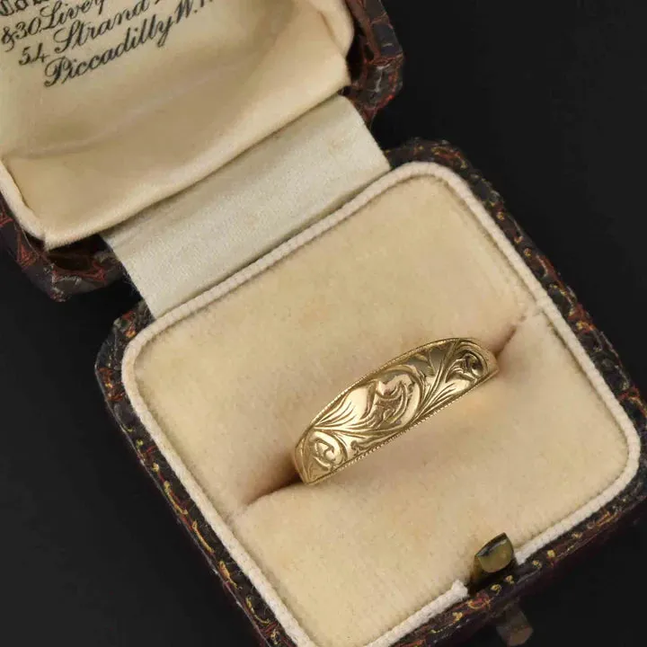 Antique Art Nouveau 14K Gold Vermeil Wedding Band Ring