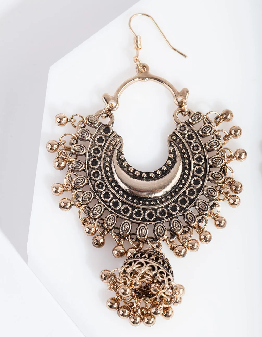 Antique Gold Bead Drop Jhumka Earrings