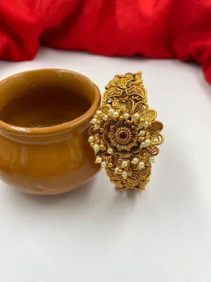 Antique Golden Broad Kada With Pearl Ghungroo For Ladies By Gehna Shop