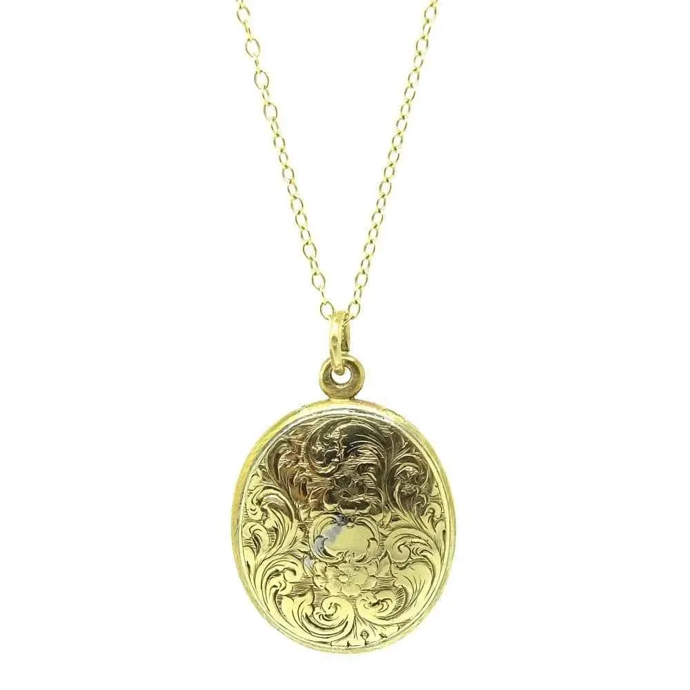 Antique Victorian Ornate 9ct Gold Oval Locket Necklace