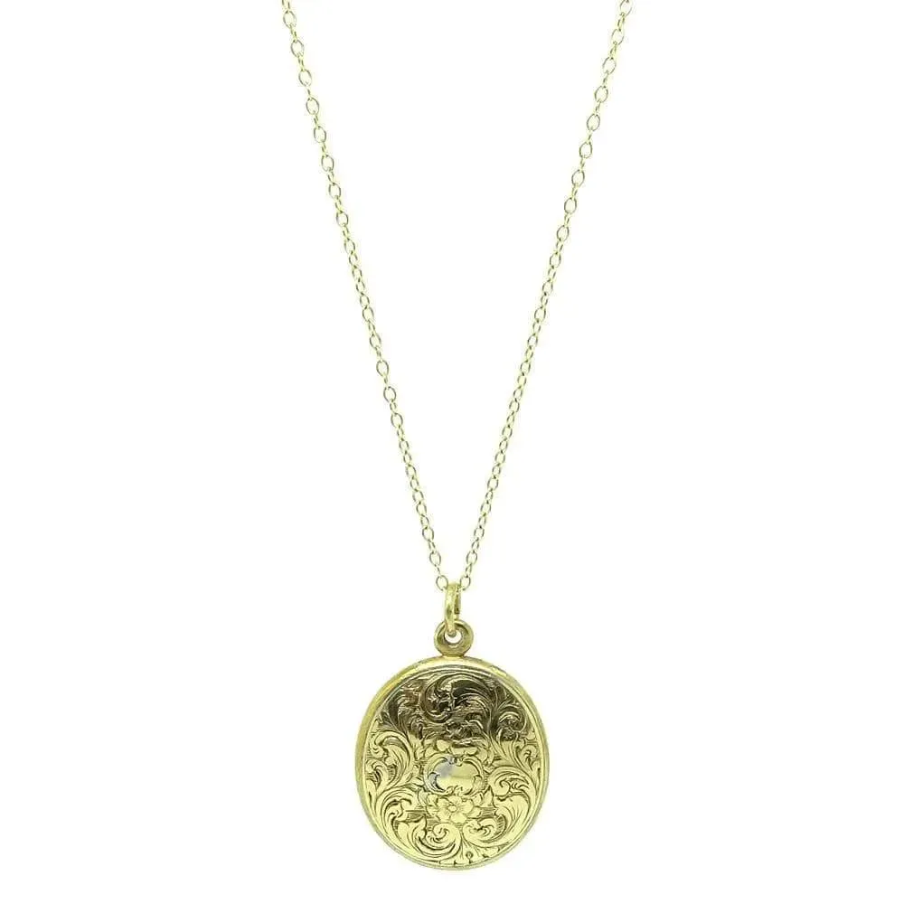 Antique Victorian Ornate 9ct Gold Oval Locket Necklace